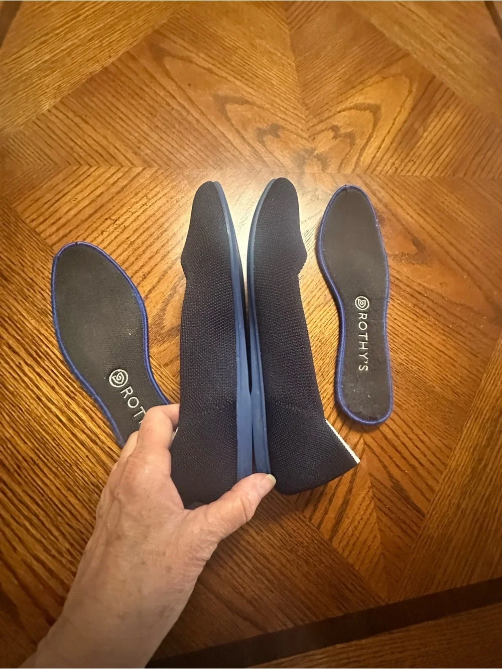 Rothy's Navy Knit Ballet Flats Round Toe with Silver Trim